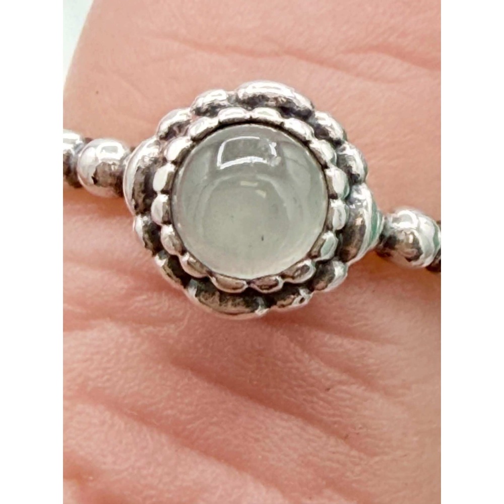 Pandora Retired Sterling Silver Grey Moonstone Birthday Bloom Ring Size 52 US 6